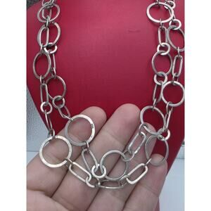 VINTAGE STERLING SILVER 925 CIRCLE LINK SIGNED NECKLACE 38" INCH LONG